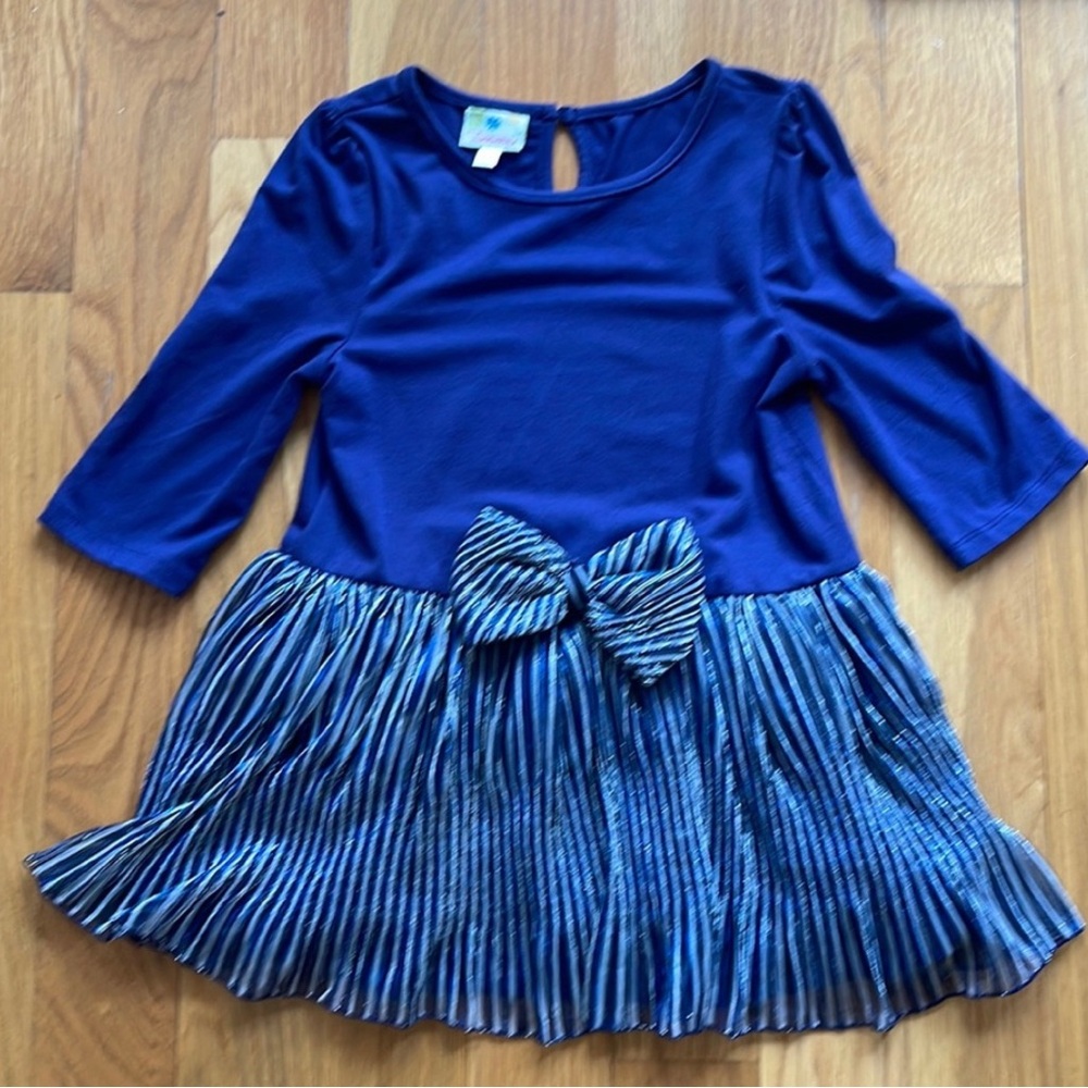SAMARA Little Girl's Striped Bow Dress Blue Dress Size 6 Girl